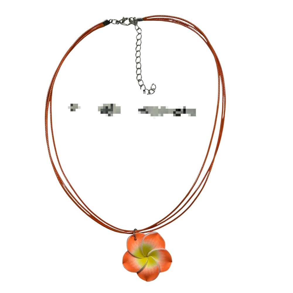 Orange Plumeria Flower Pendant Necklace Tropical Frangipani Multi‎ Strand Cord - Picture 3 of 3